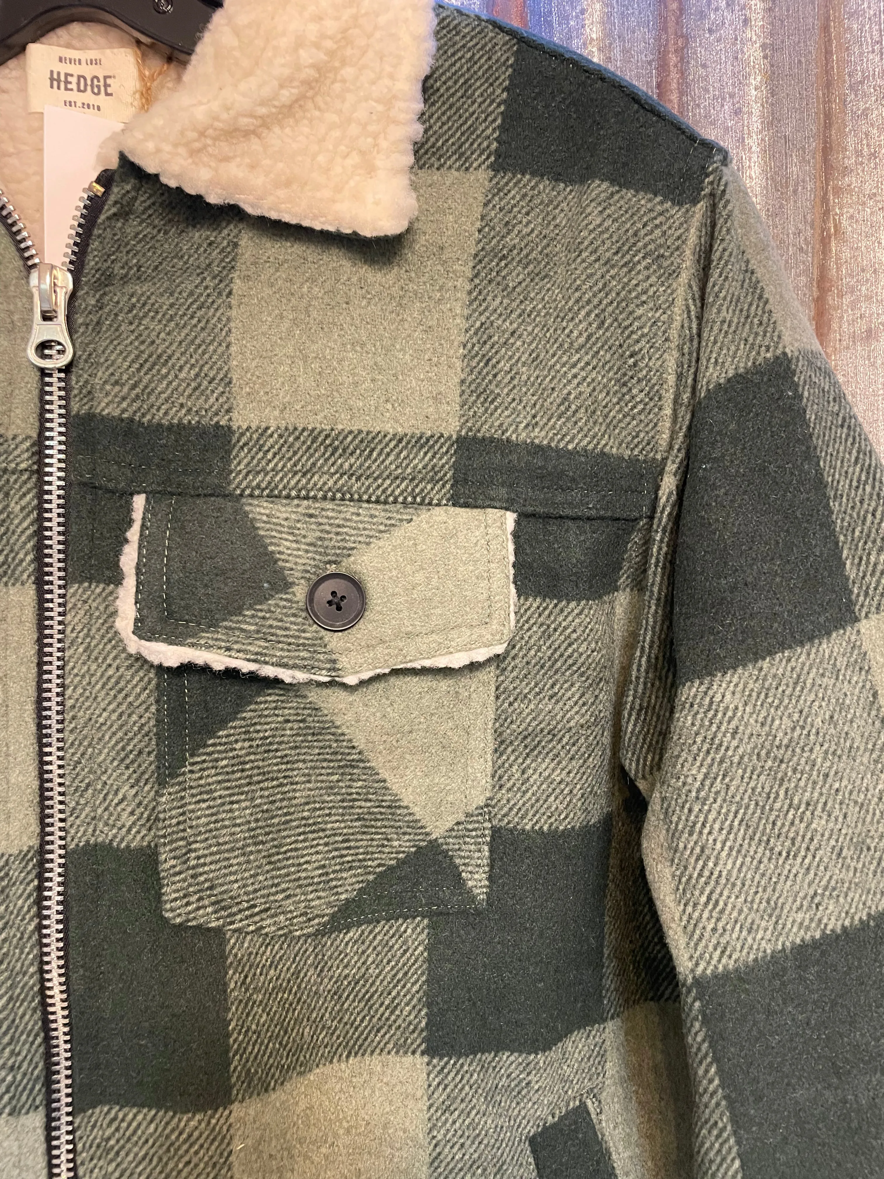 Nate Cognac Plaid Sherpa Shacket- Olive