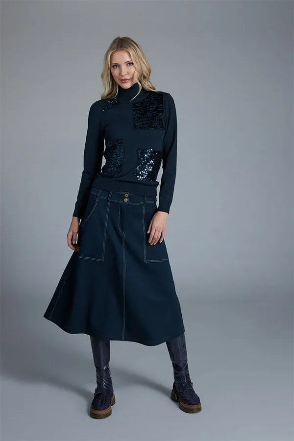 NAVY SEQUINNED TURTLENECK