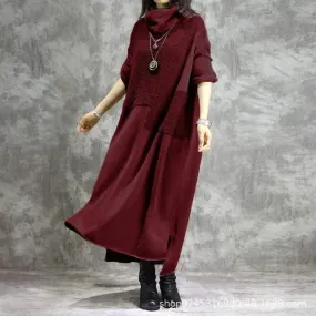 New Fashion Muslim Long Casual Sleeve Dress Solid Color Sweater With Irregular Stitching High Collars Dress 2XL Z2264