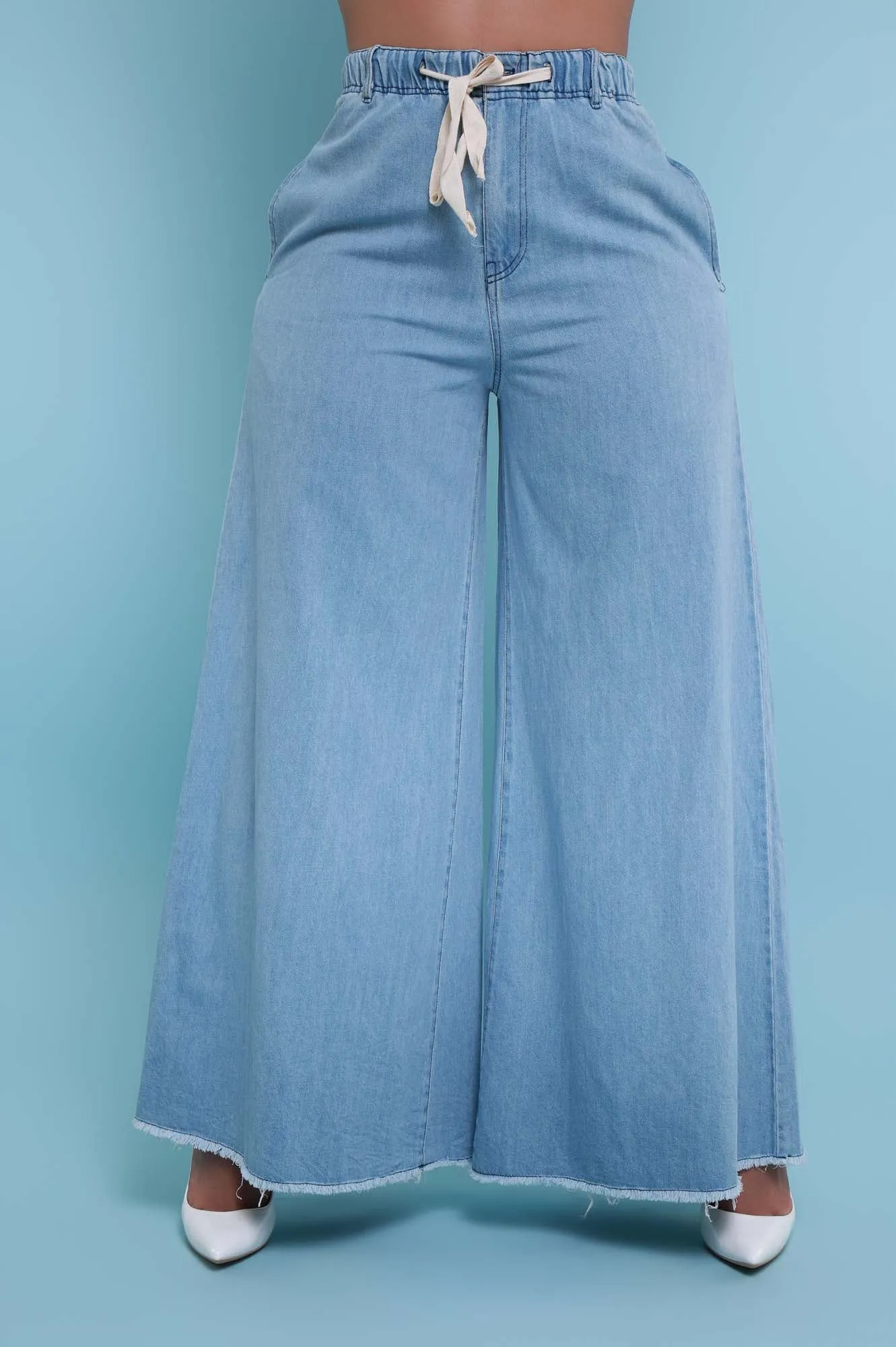 New Obsession High Rise Denim Palazzo Pants - Light Wash