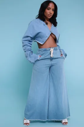 New Obsession High Rise Denim Palazzo Pants - Light Wash