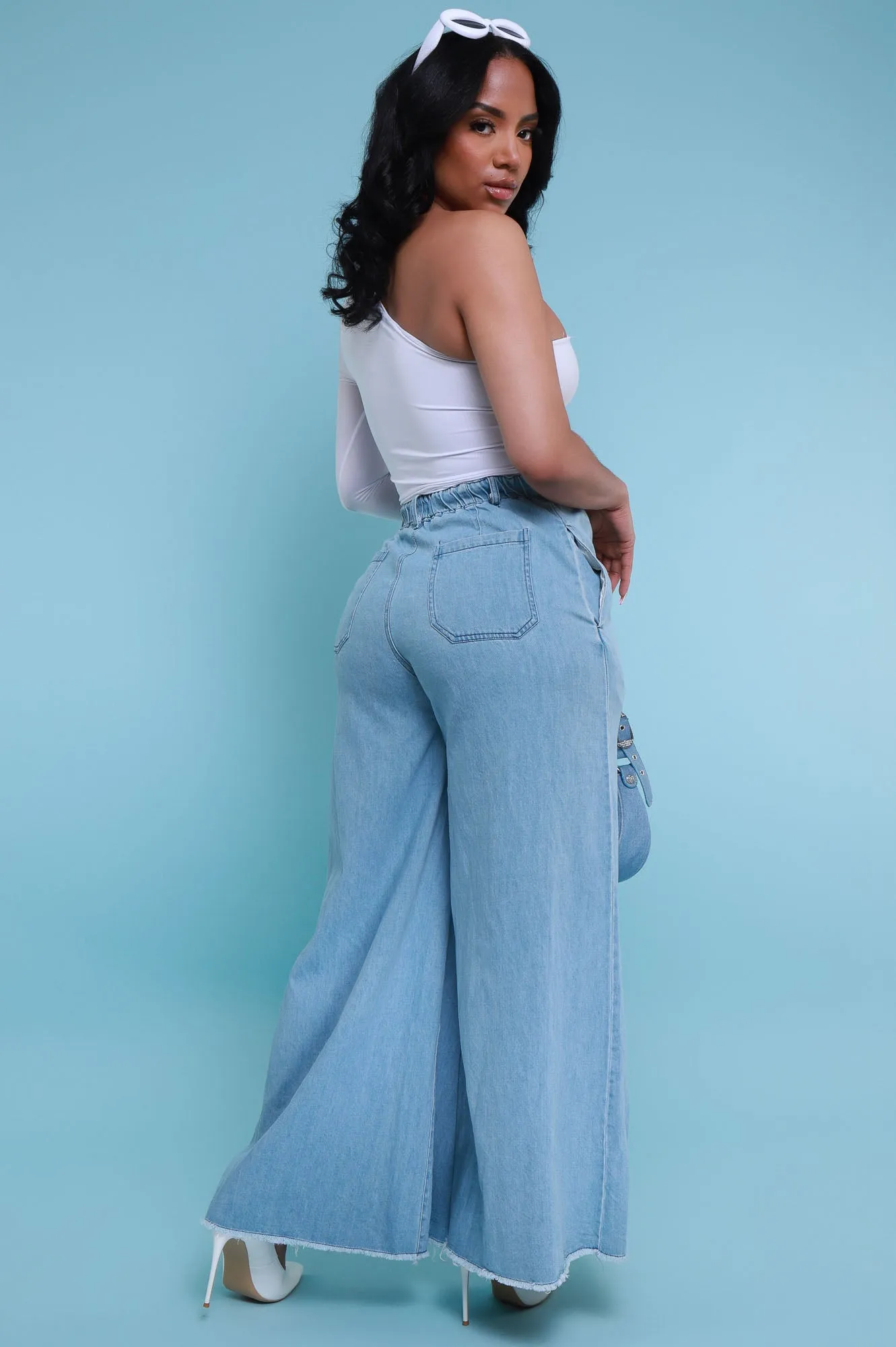 New Obsession High Rise Denim Palazzo Pants - Light Wash