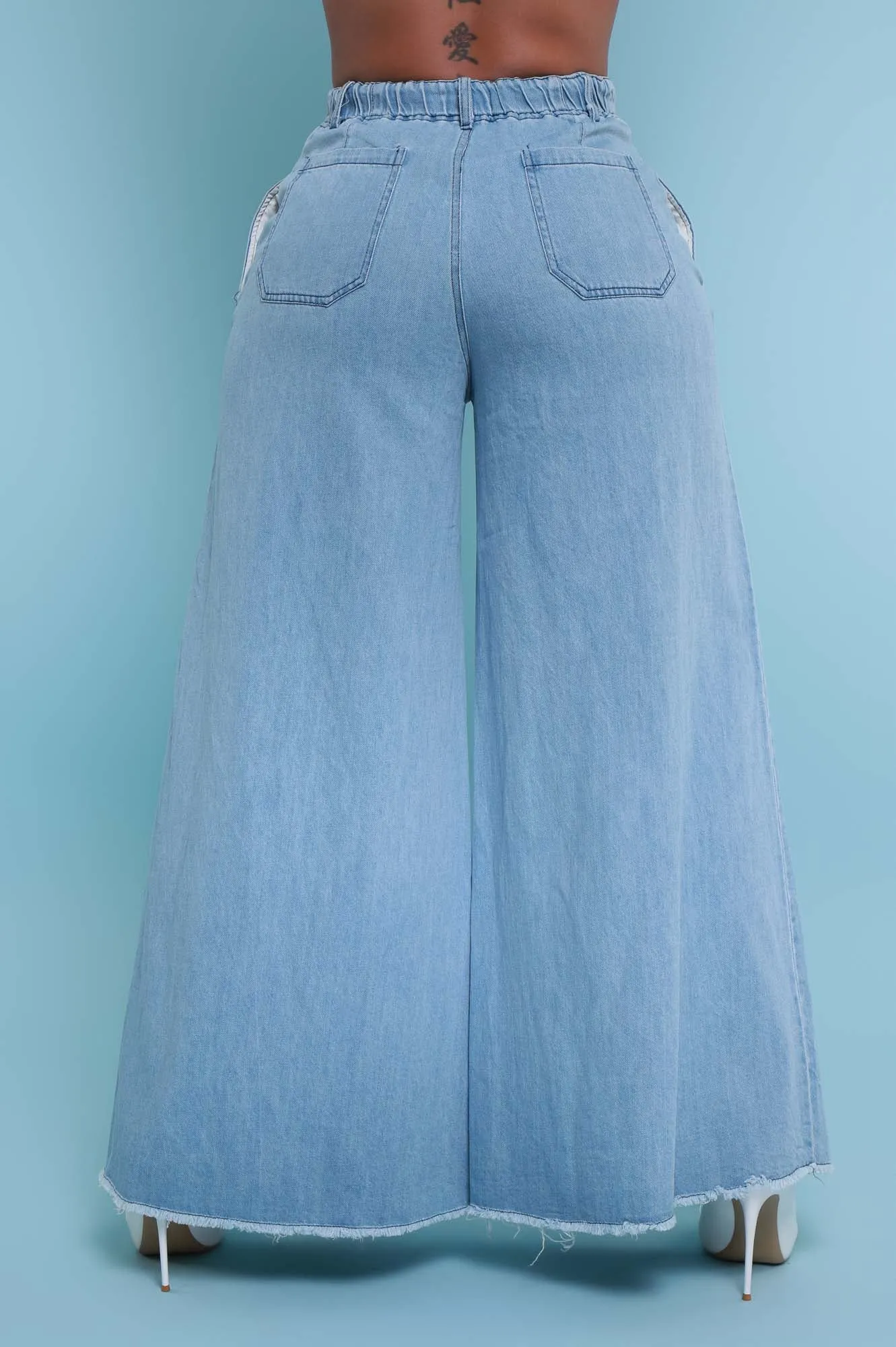 New Obsession High Rise Denim Palazzo Pants - Light Wash