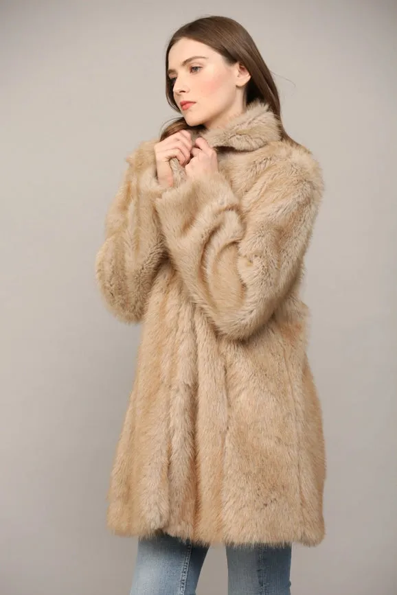 Notch Collar Faux Fur Coat