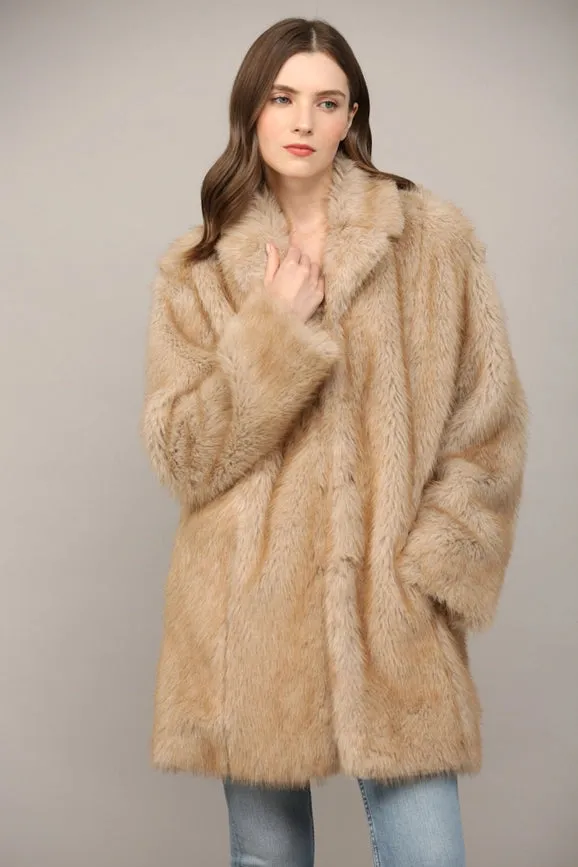 Notch Collar Faux Fur Coat