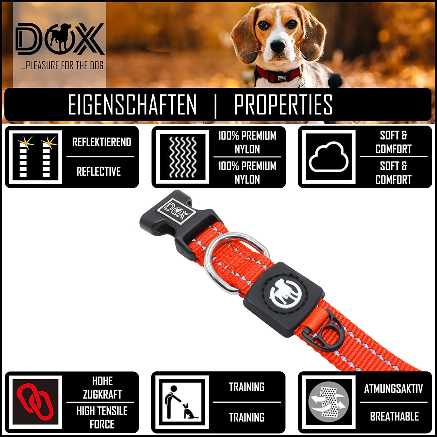 Nylon Dog Collar - Reflective & Adjustable - For Dogs Large & Small - Collar