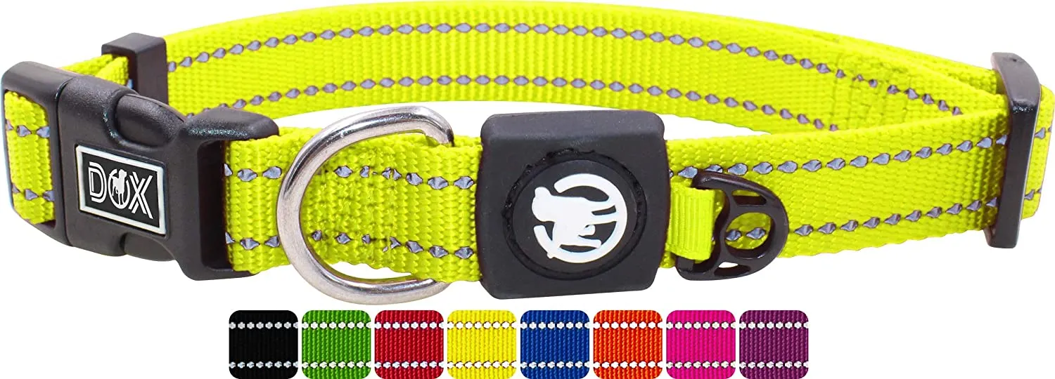 Nylon Dog Collar - Reflective & Adjustable - For Dogs Large & Small - Collar