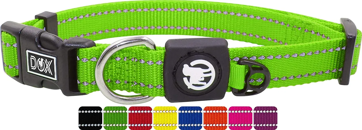 Nylon Dog Collar - Reflective & Adjustable - For Dogs Large & Small - Collar