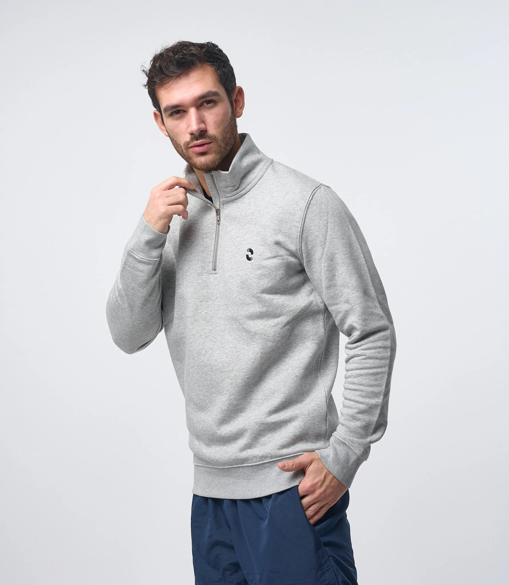 Omnitau Men's Hybrid Organic Cotton 1/4 Zip Mid Layer Fleece - Heather Grey