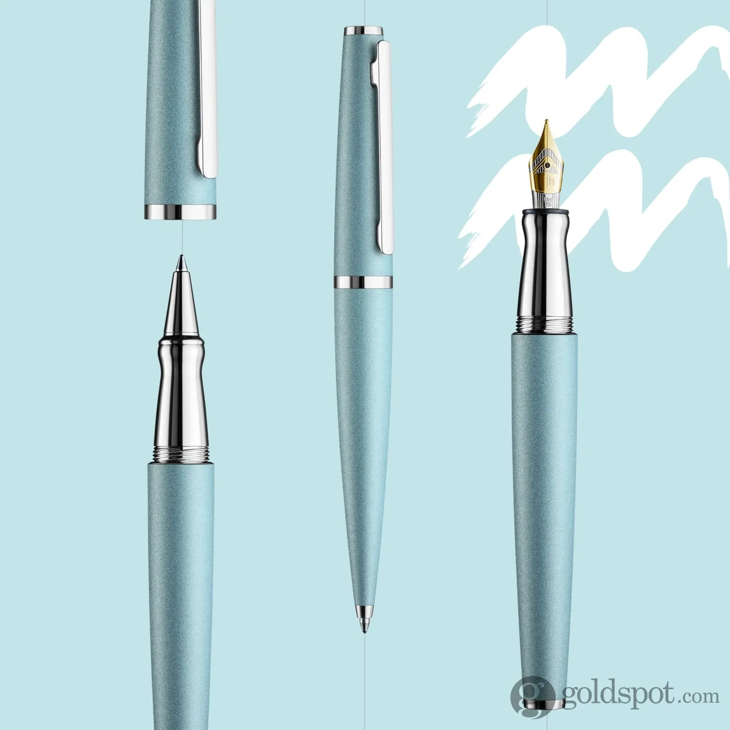 Otto Hutt Design 06 Ballpoint Pen in Arctic Blue Matte with Platinum Trim