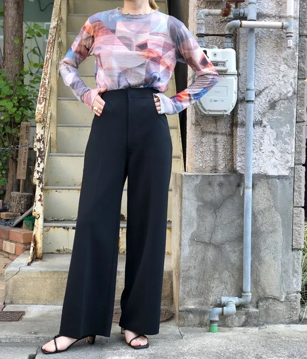 PHEENY/AMUNZEN HIGH WAIST WIDE PANTS(BLACK)
