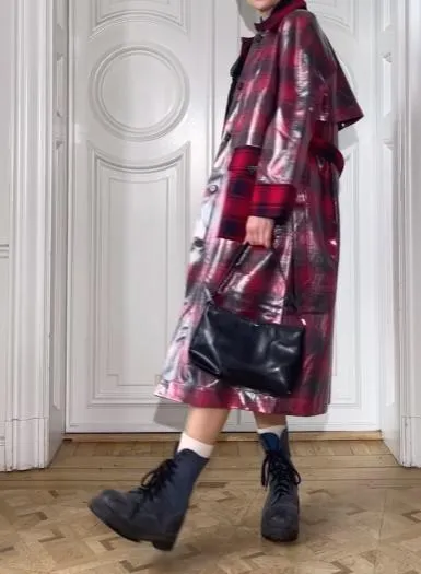 Plastic Patchwork Plaid Coat
