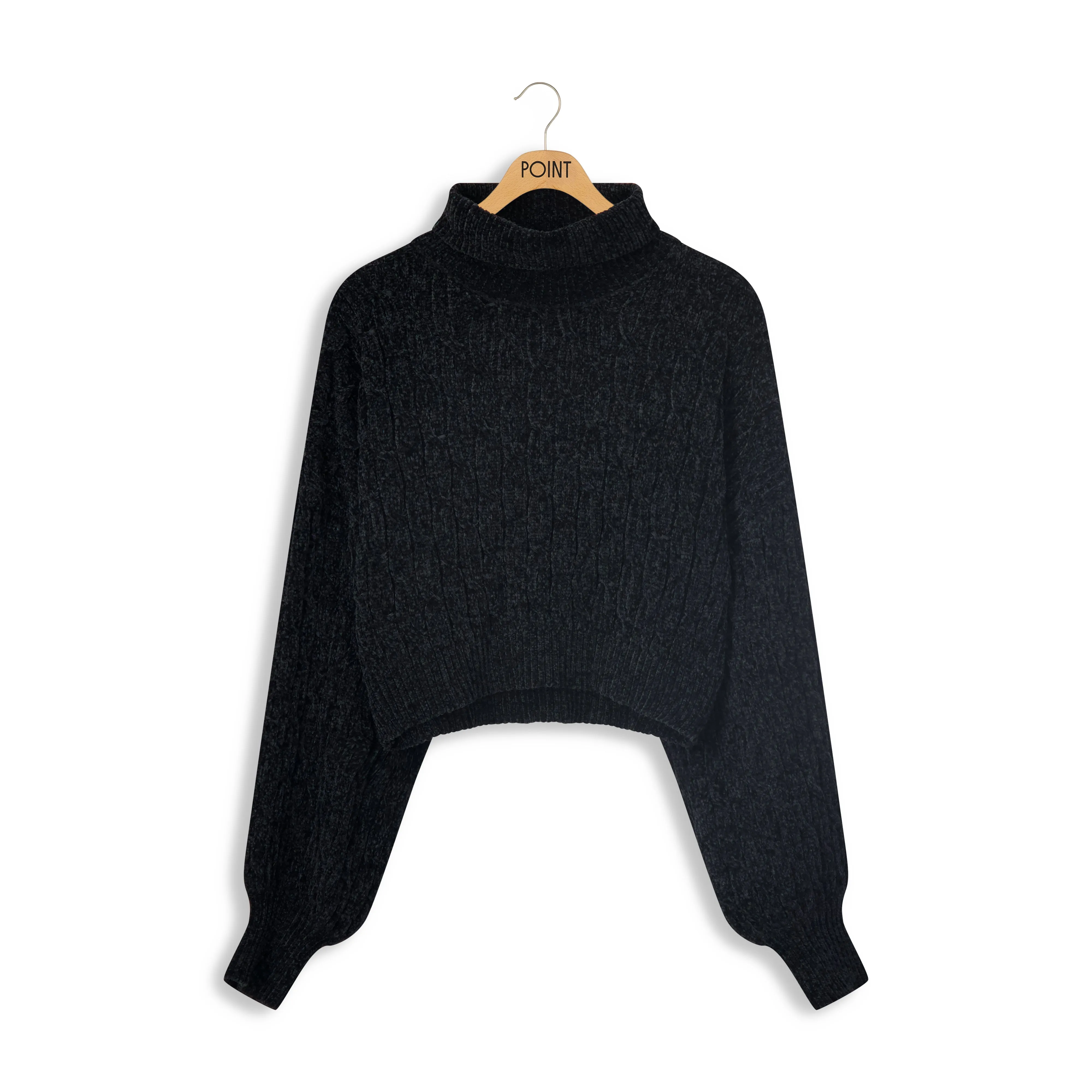 Point Chenille Turtleneck in Black