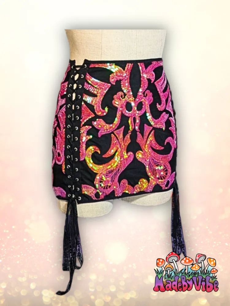Princess Clementine Lace Up Sides Mini Pencil Skirt - Ready to Ship
