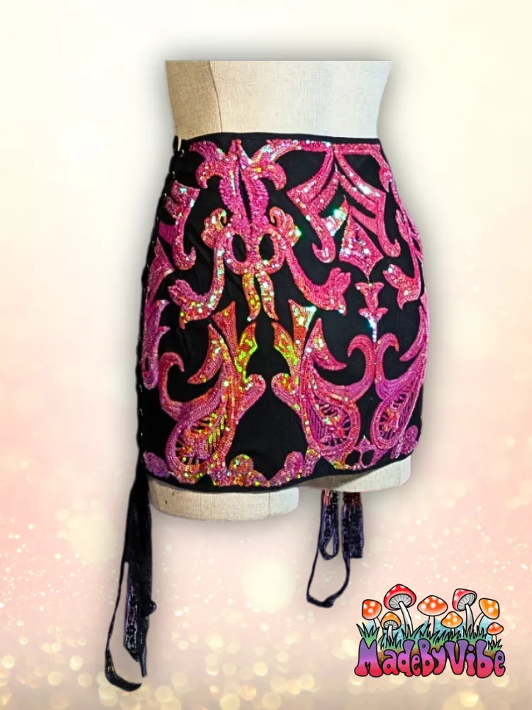 Princess Clementine Lace Up Sides Mini Pencil Skirt - Ready to Ship