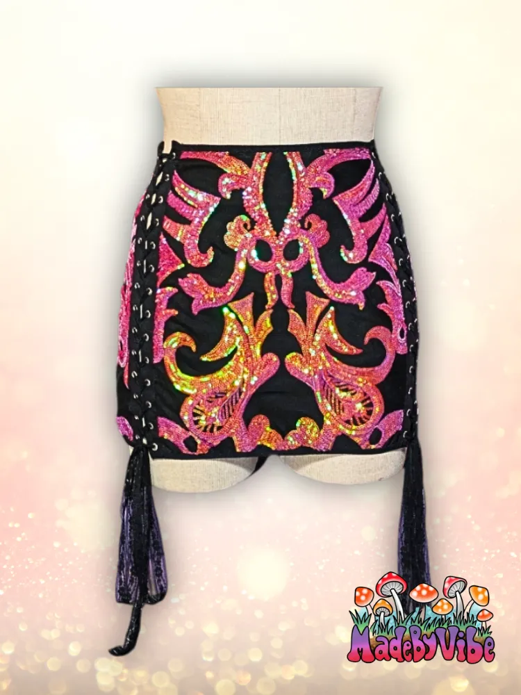 Princess Clementine Lace Up Sides Mini Pencil Skirt - Ready to Ship