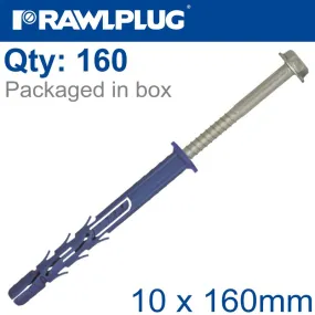 RAWLPLUG NYL FRAME FIXING ZP   COLLAR HEX SCREW 10MMX160MM X160 -BOX RAW R-FF1-N-10K160-M