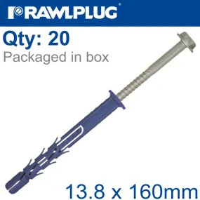 RAWLPLUG NYL FRAME FIXING ZP   COLLAR HEX SCREW 13.8MMX160MM X20 -BOX RAW R-FF1-N-14K160