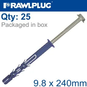 RAWLPLUG NYL FRAME FIXING ZP   COLLAR SCREW 9.8MMX240MM X25 -BOX RAW R-FF1-N-10K240-DT