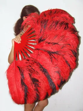 Red & black Single layer Double side Ostrich Feather Fan 25"x 47"