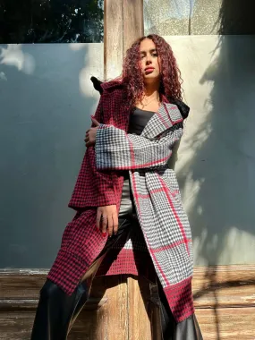 RedXGrey Plaid Fur Trim Coat