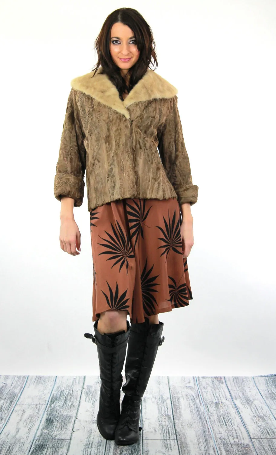 Retro Mink fur jacket Lamb cocktail coat Bohemian