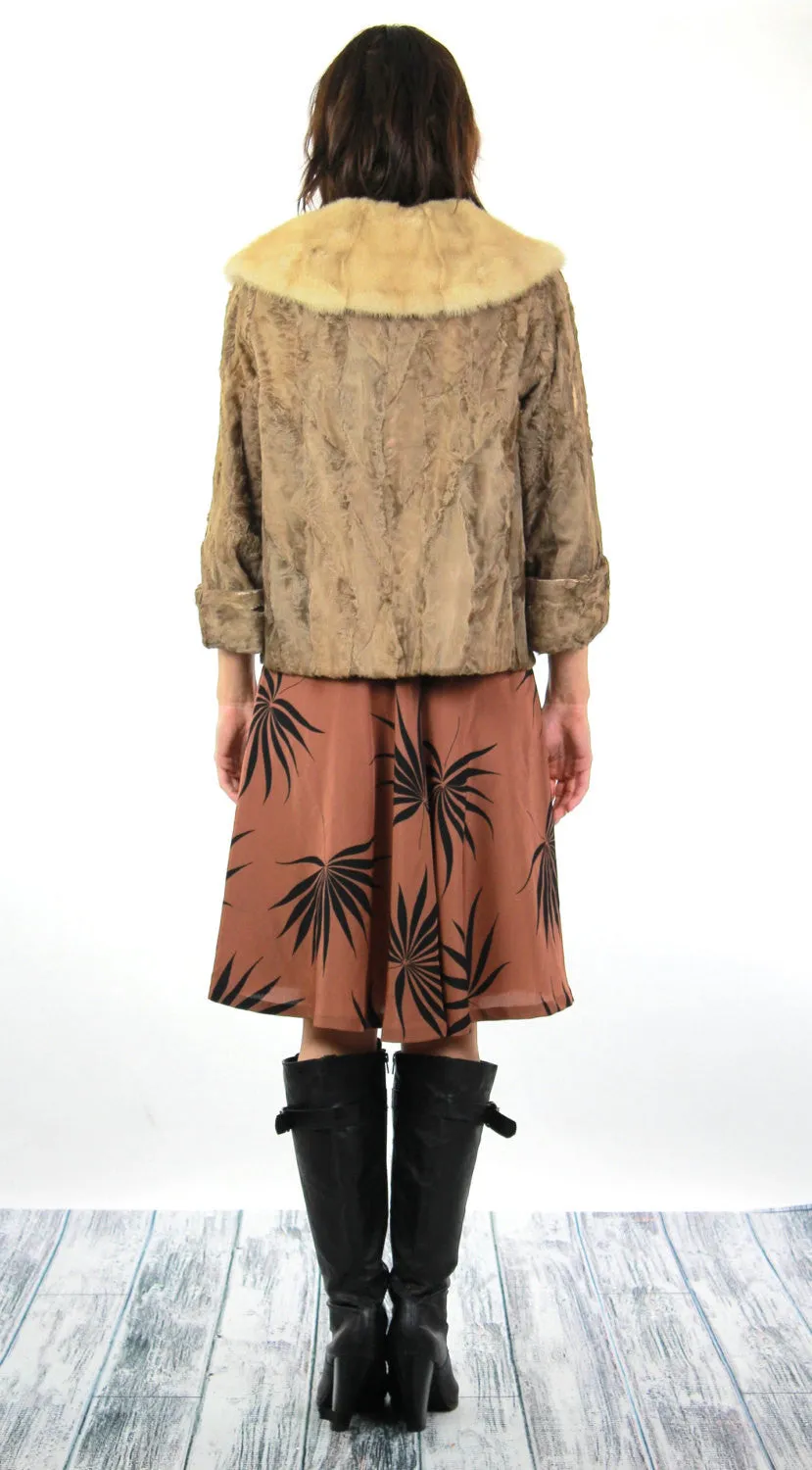 Retro Mink fur jacket Lamb cocktail coat Bohemian