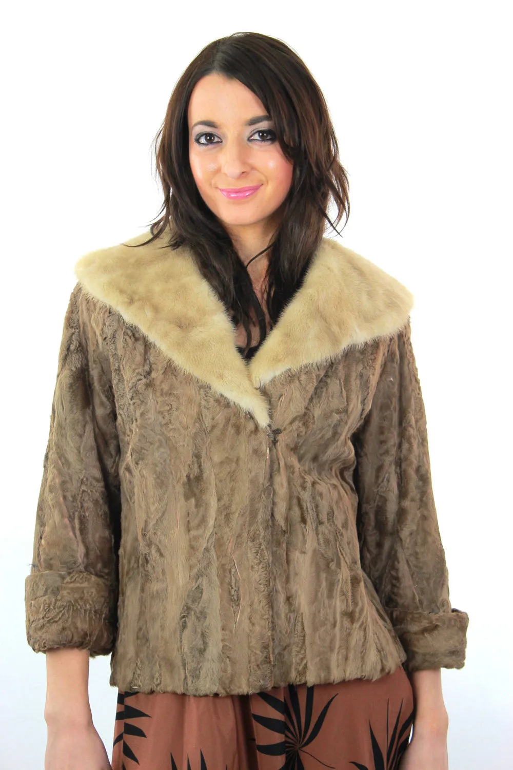 Retro Mink fur jacket Lamb cocktail coat Bohemian
