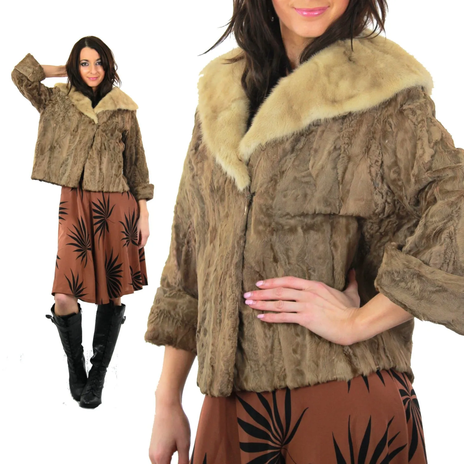 Retro Mink fur jacket Lamb cocktail coat Bohemian