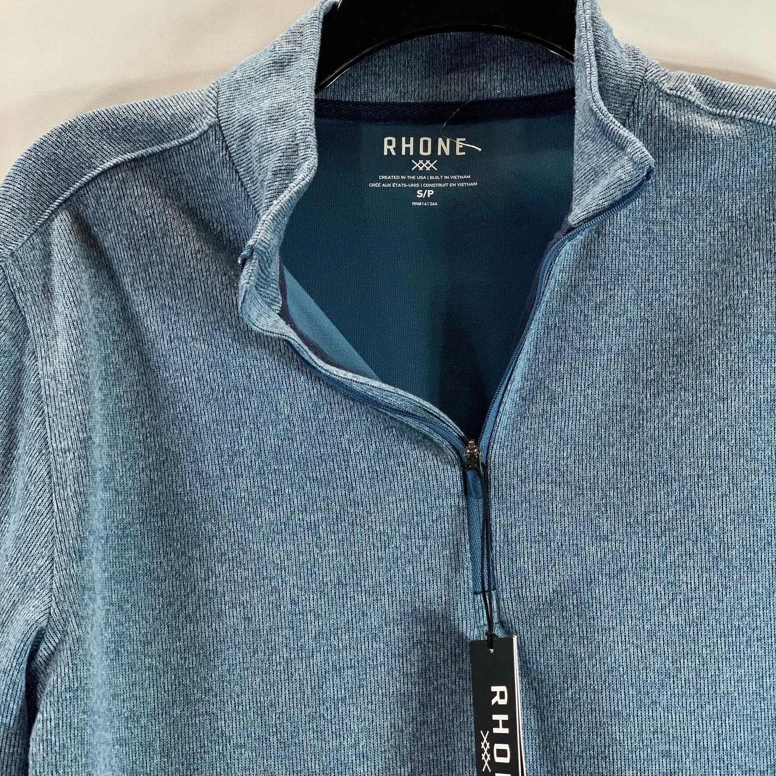 RHONE Men's Stellar Blue Marle Commuter Standard-Zip Quarter-Zip Sweater SZ S
