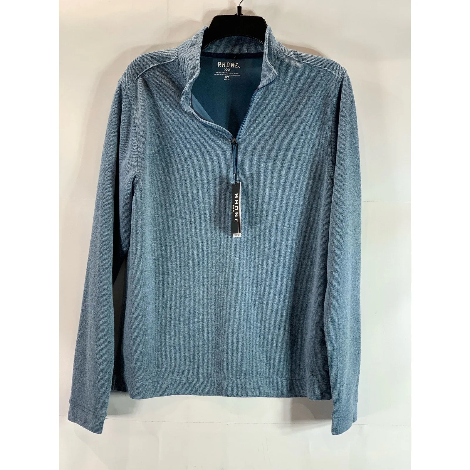 RHONE Men's Stellar Blue Marle Commuter Standard-Zip Quarter-Zip Sweater SZ S
