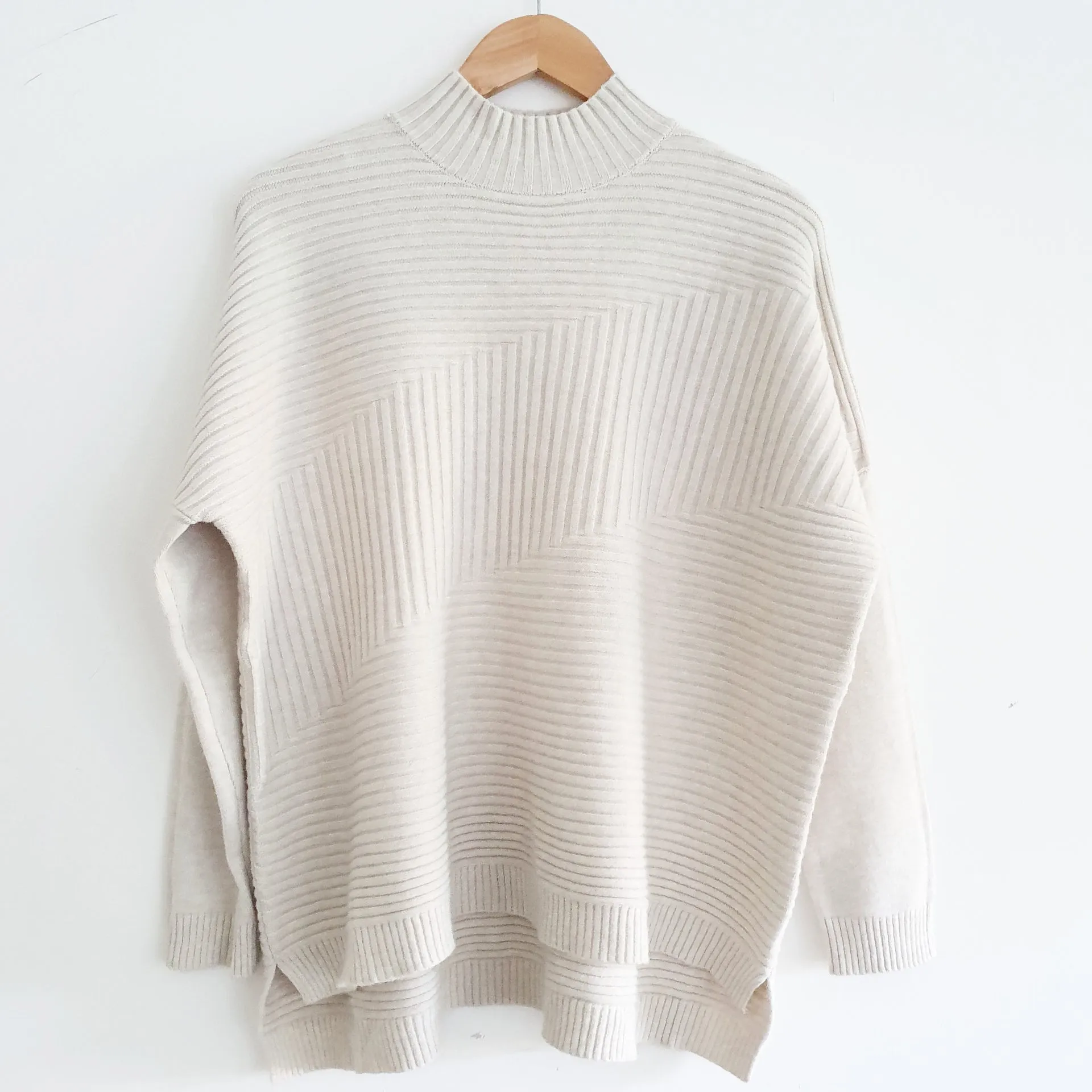 Ribbed Funnel Neck Jumper in Oatmeal