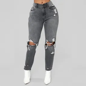 Ripped High Waist Skinny Pencil Denim Pants - GlamzLife