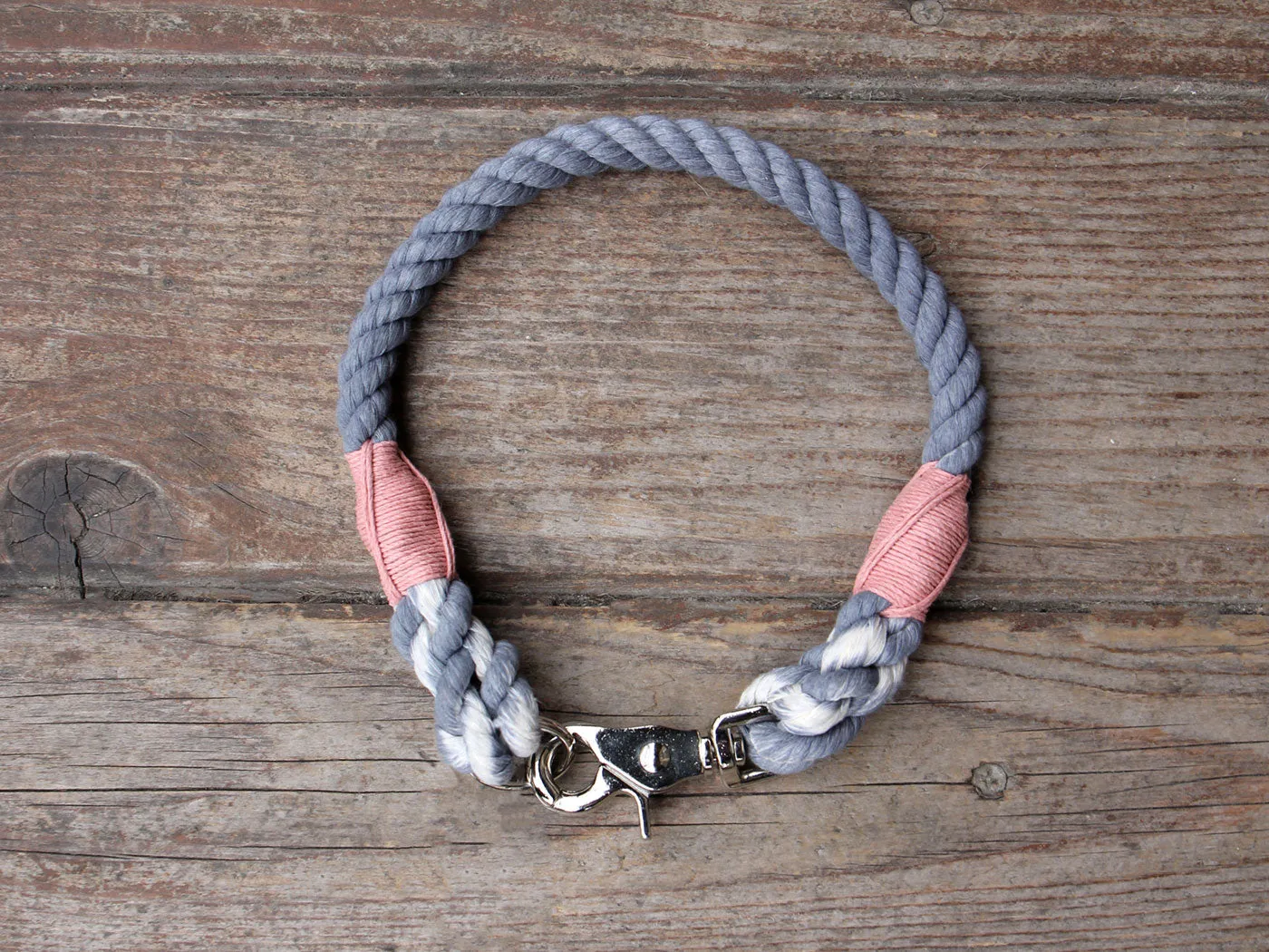 Seaside Blue Cotton Rope Dog ID Collar