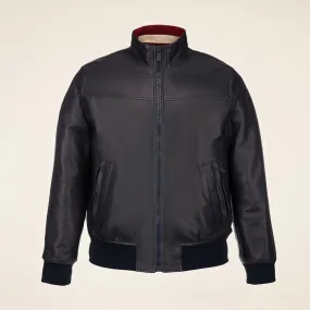 Shiny Black Leather Bomber Jacket