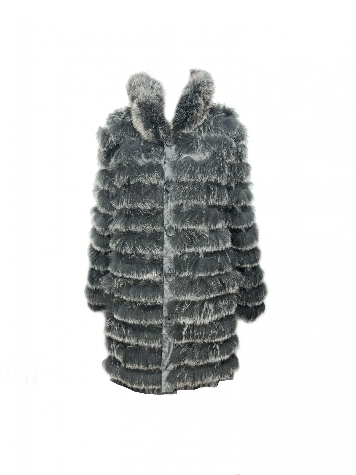 Silk Shell Reversible Fox Coat - Grey