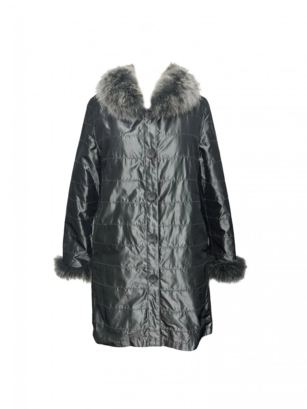 Silk Shell Reversible Fox Coat - Grey