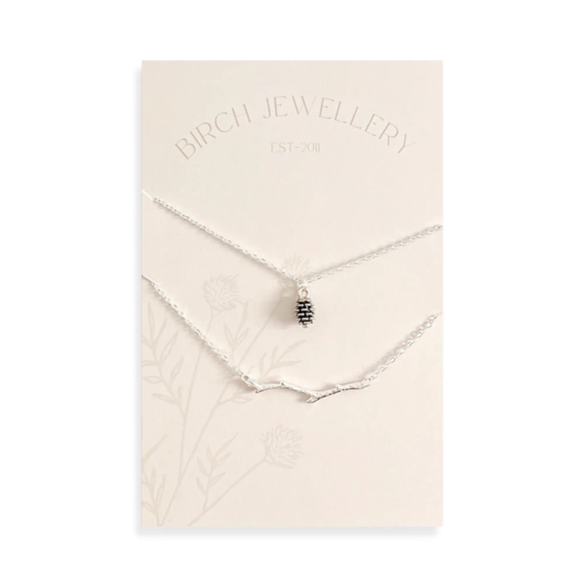 Silver Pine Cone & Branch Necklace Set