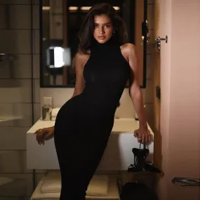 Sleek Silhouette: Sleeveless Turtleneck Midi Dress