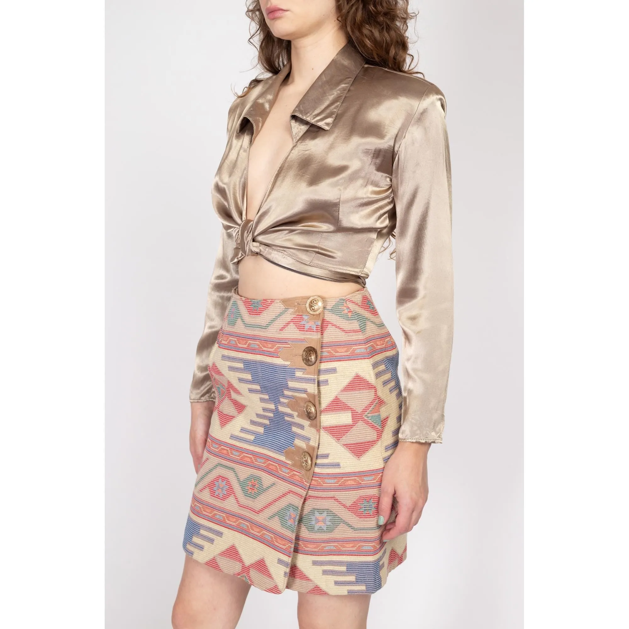 Small 90s Southwestern Woven Mini Pencil Skirt 26"
