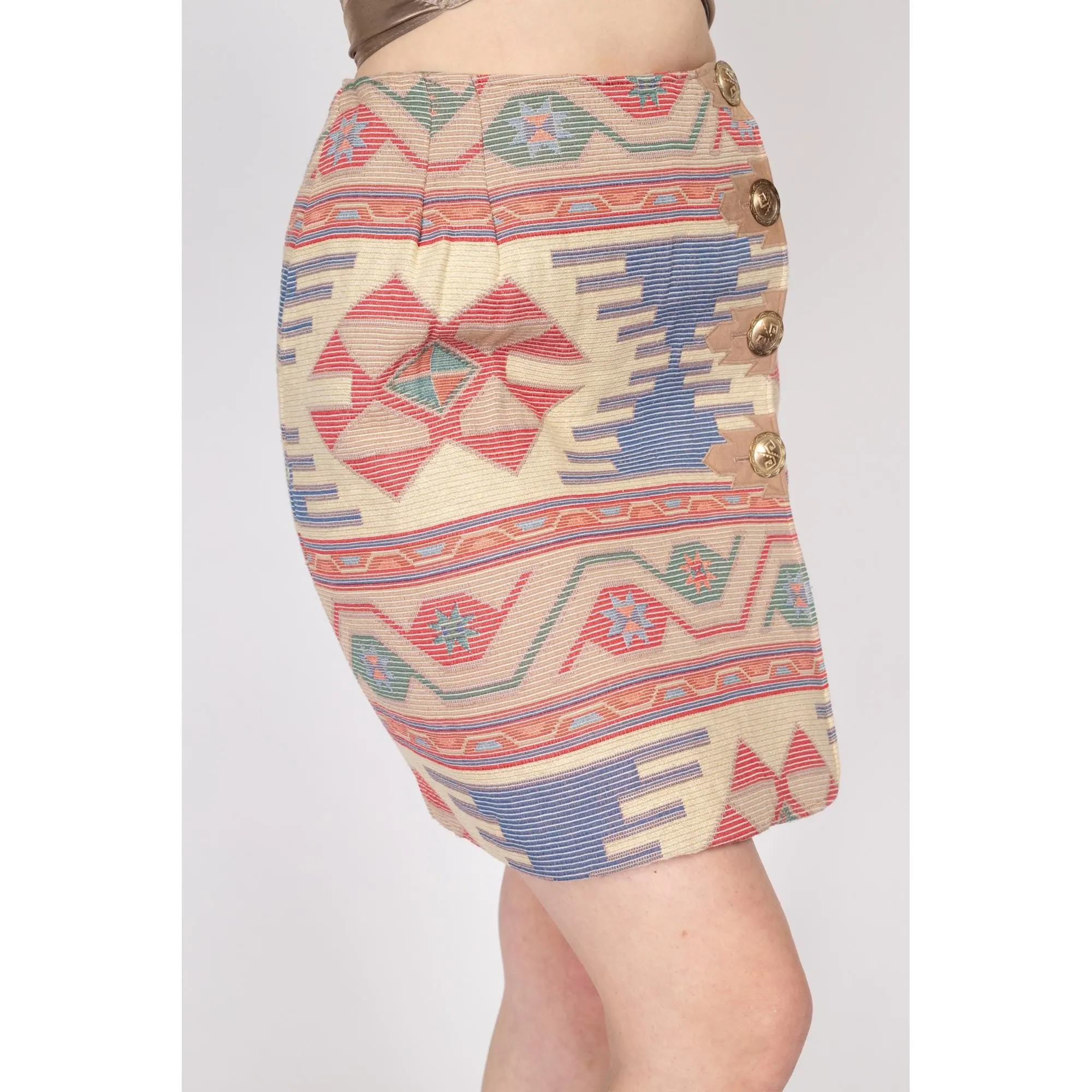 Small 90s Southwestern Woven Mini Pencil Skirt 26"