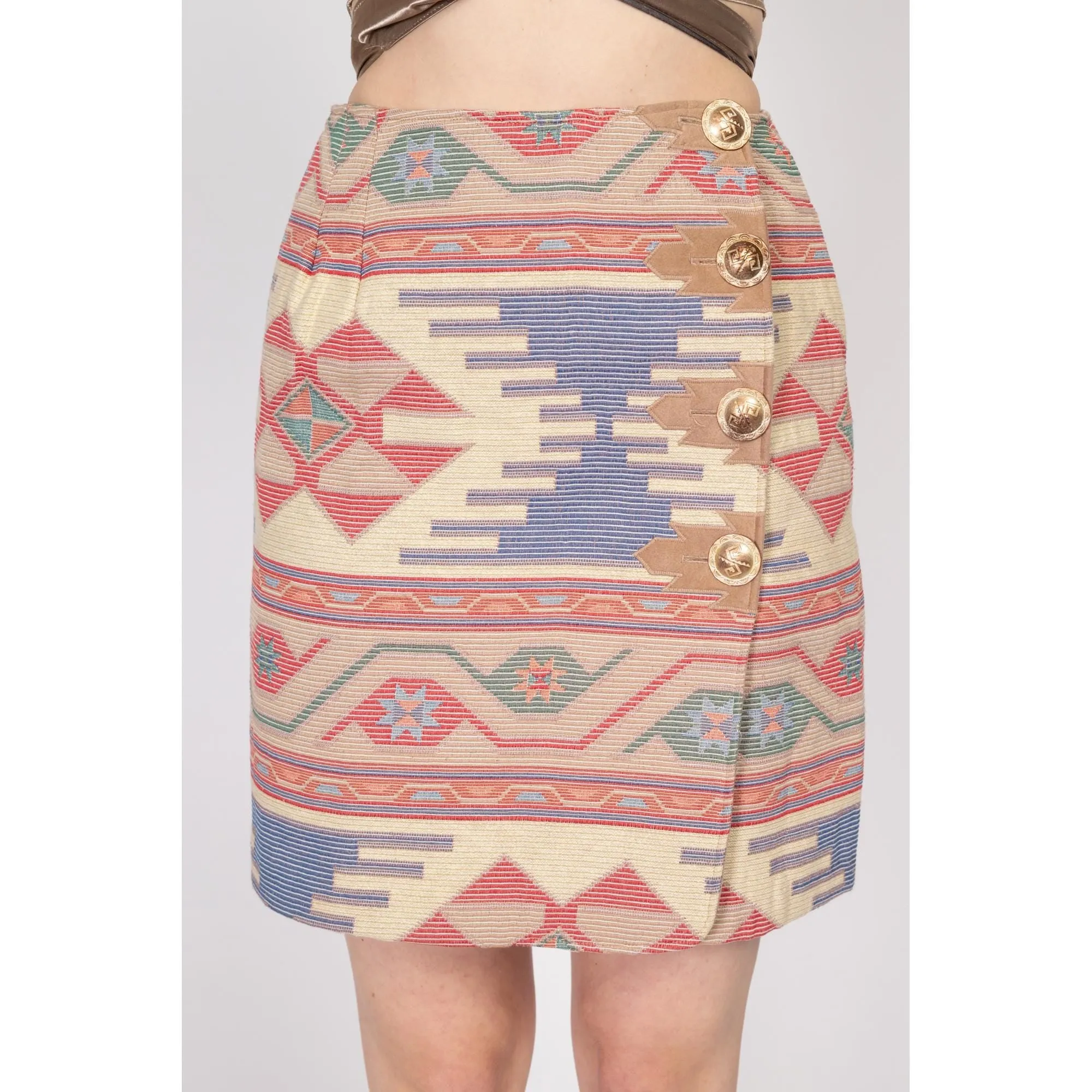Small 90s Southwestern Woven Mini Pencil Skirt 26"