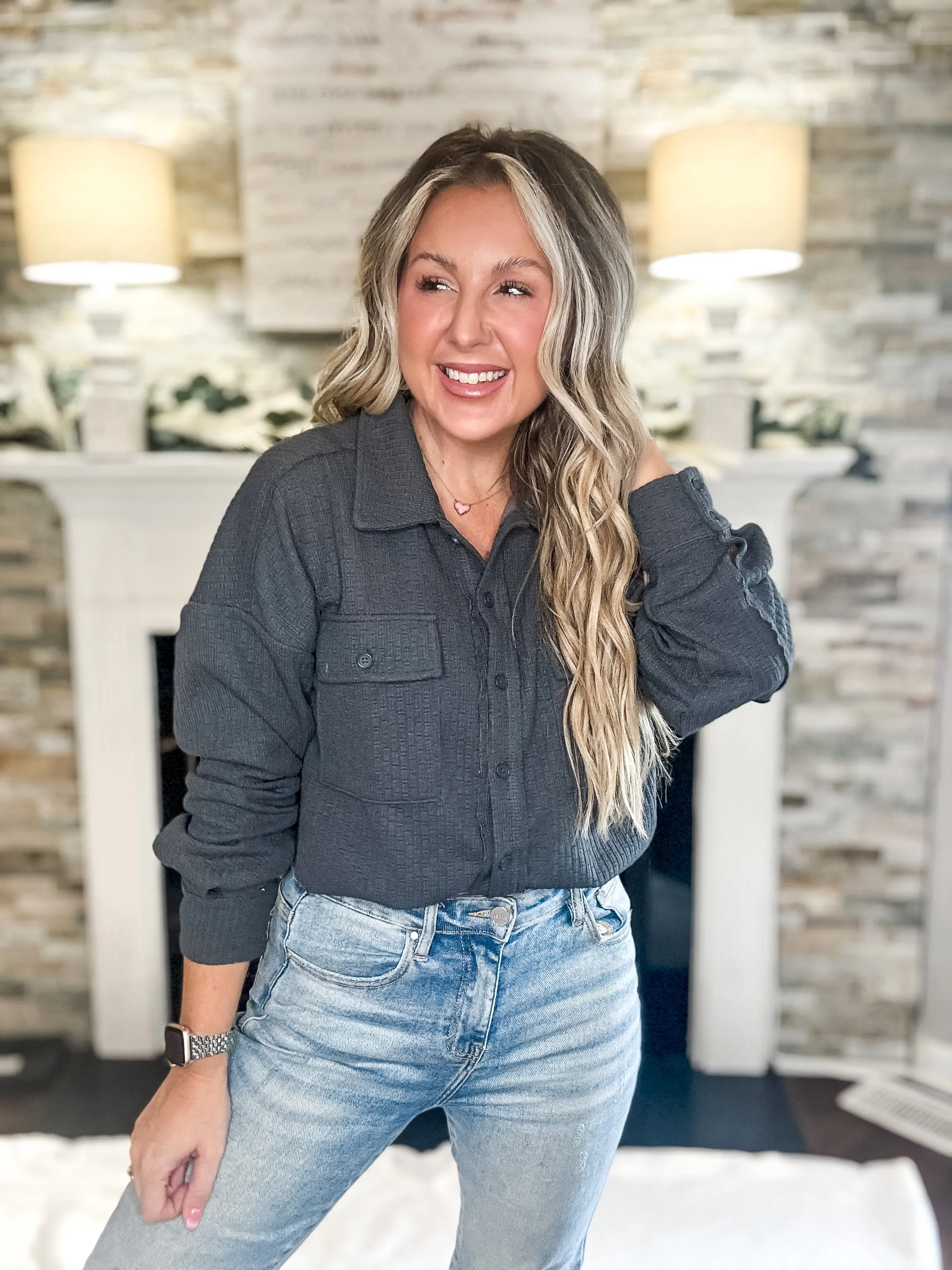 So Easy Charcoal Lightweight Textured Shacket