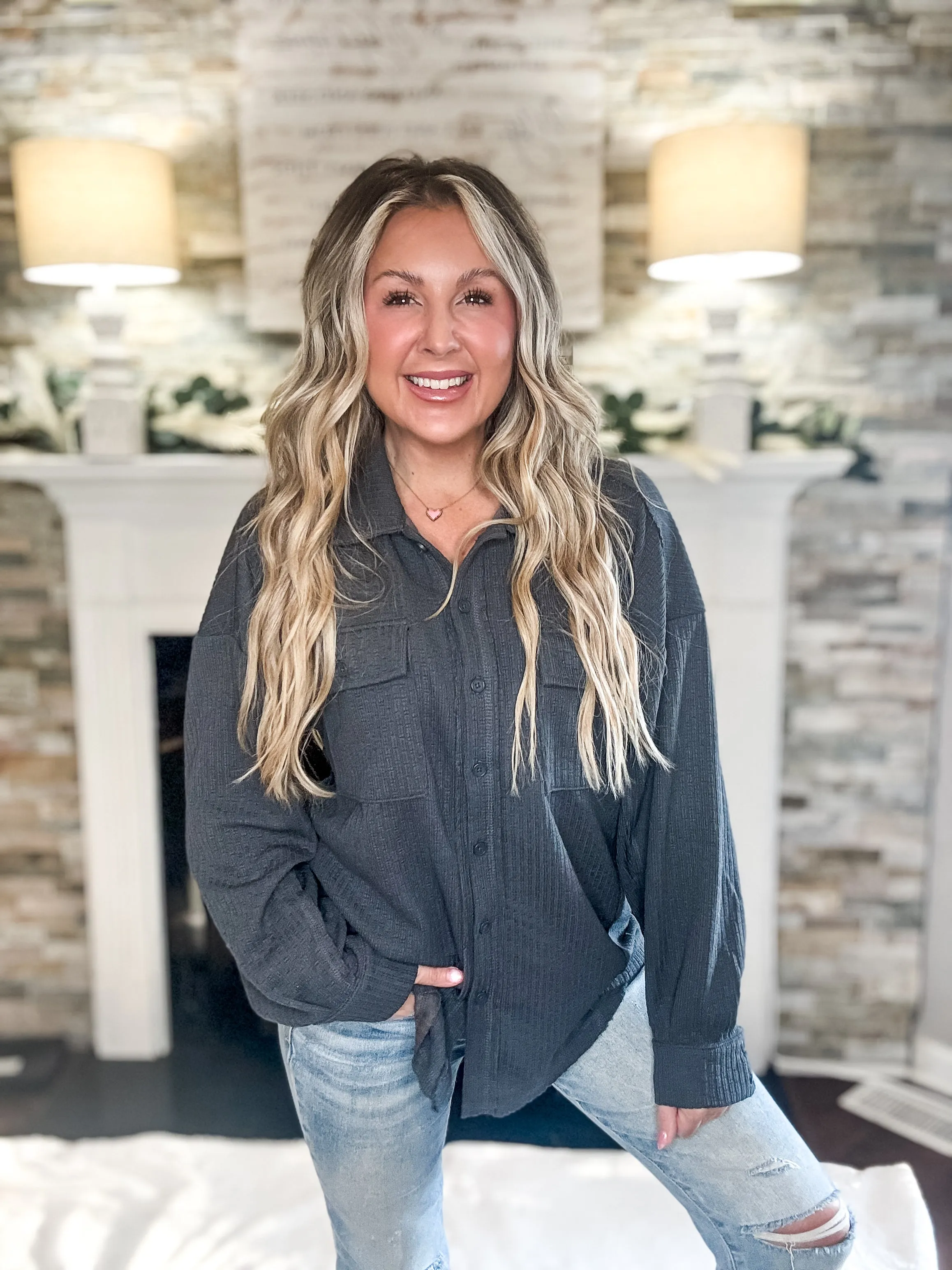 So Easy Charcoal Lightweight Textured Shacket
