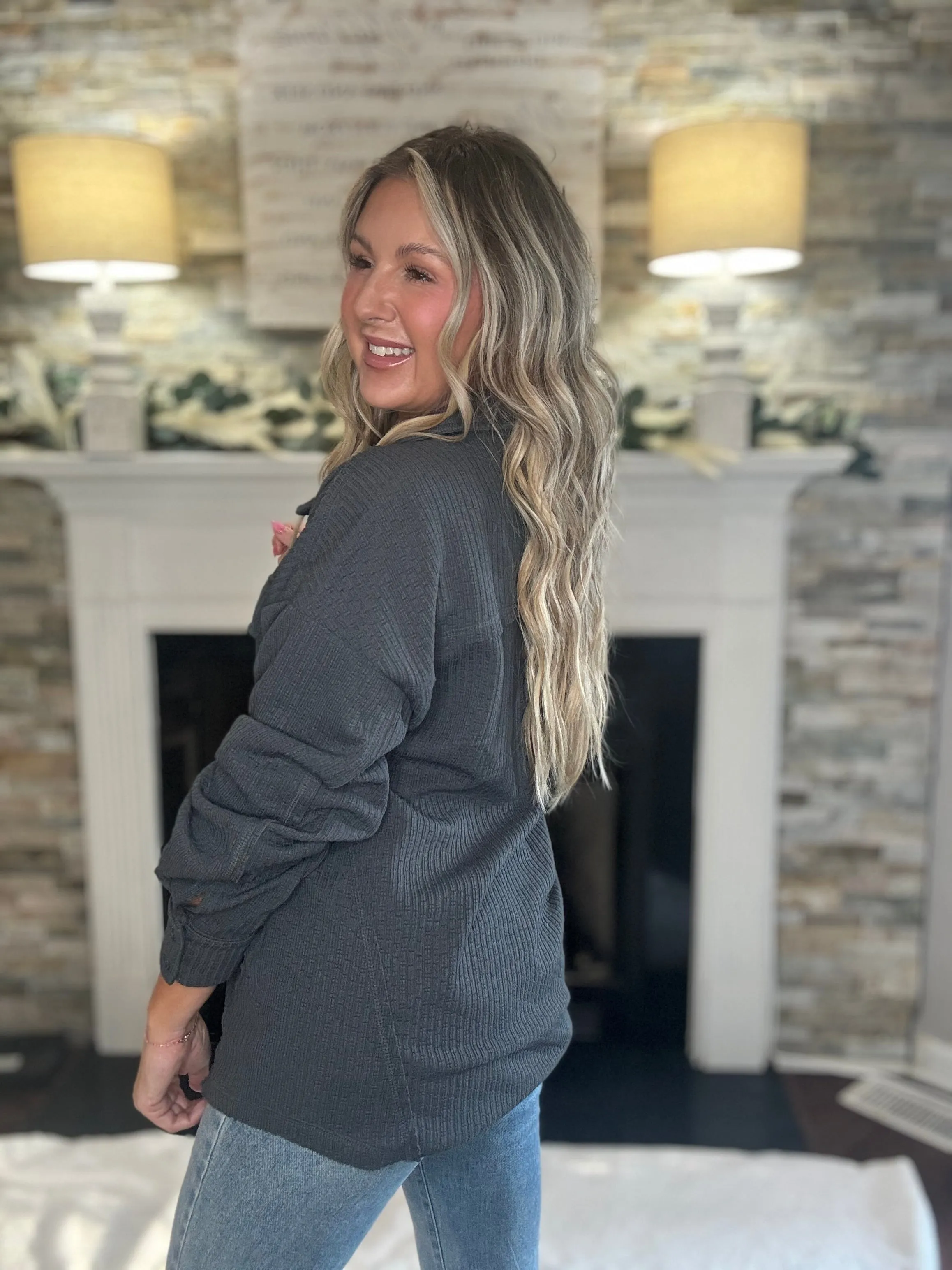 So Easy Charcoal Lightweight Textured Shacket