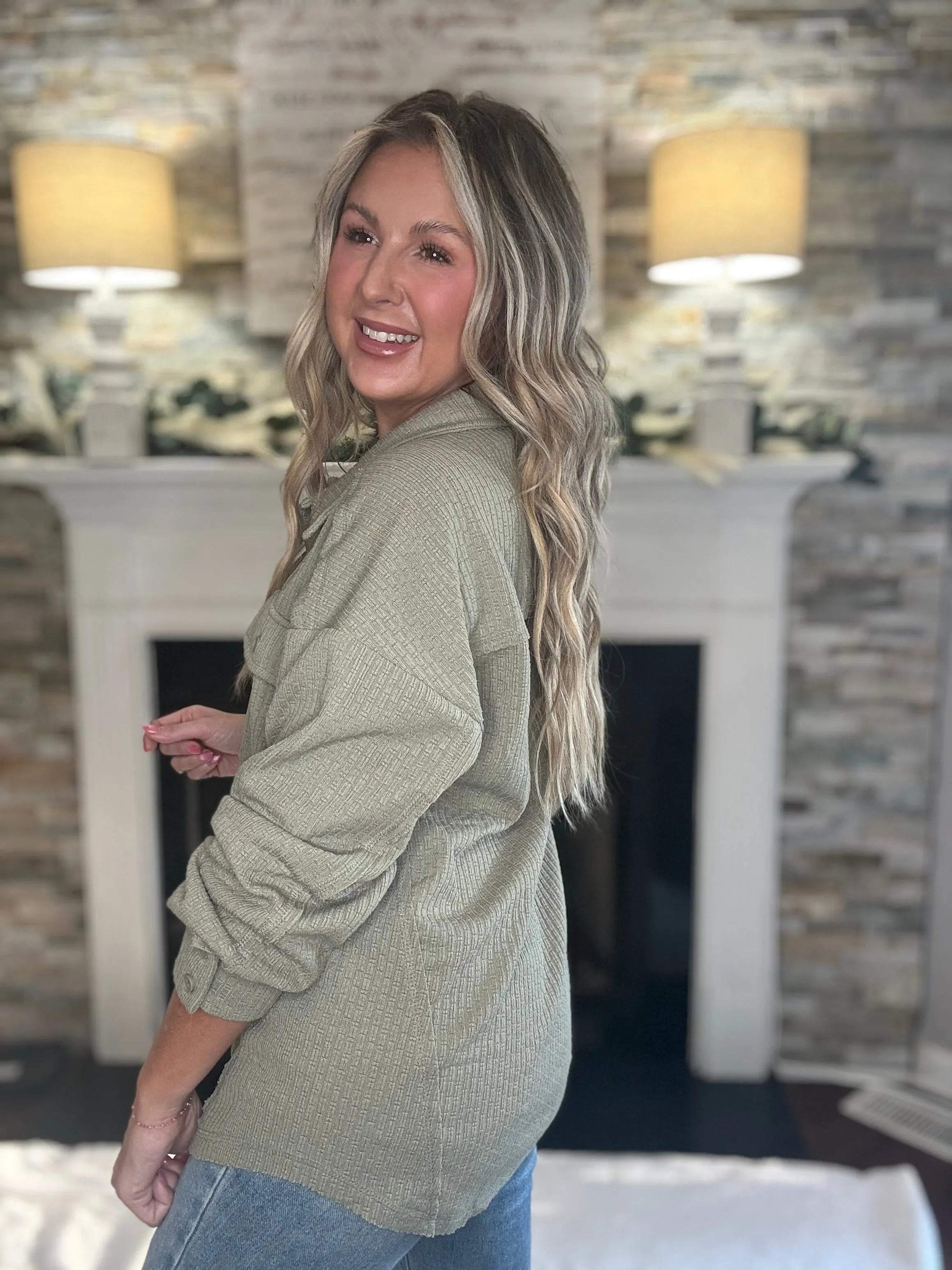 So Easy Sage Lightweight Textured Shacket
