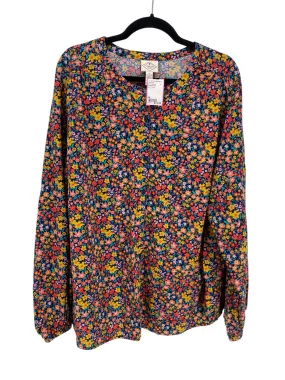 St Johns Bay Women Size 3X Navy Floral CD LS Blouse