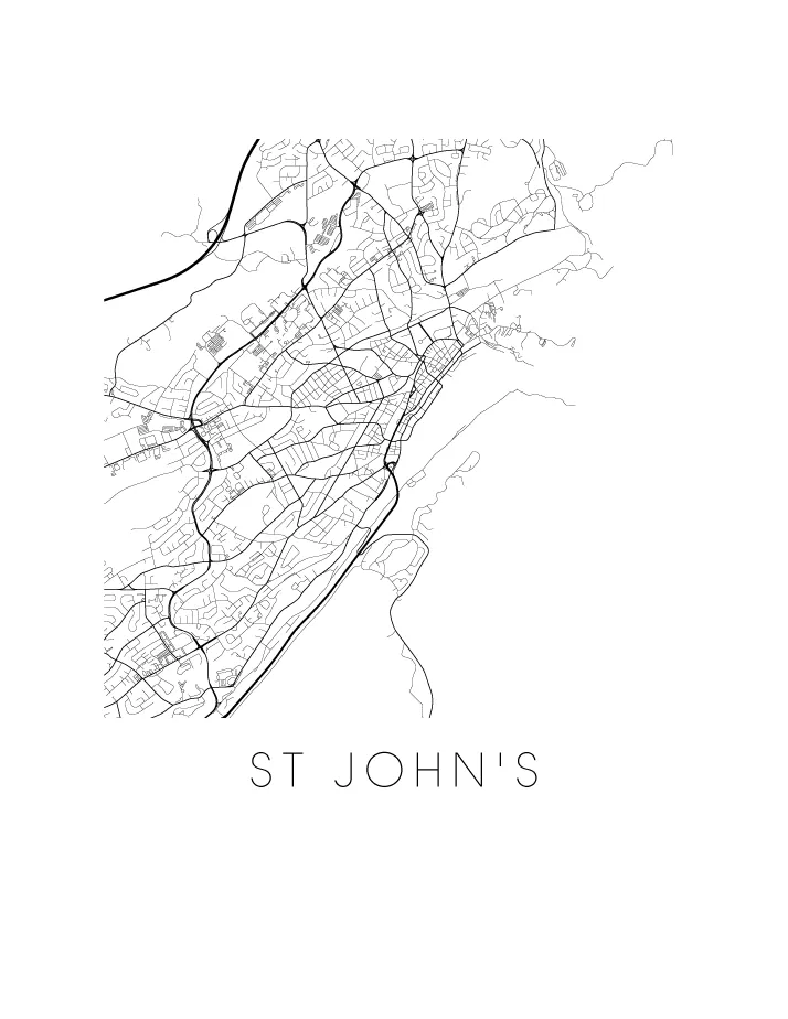 St Johns Map Black and White Print - nl Black and White Map Print