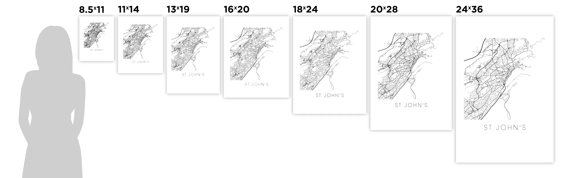 St Johns Map Black and White Print - nl Black and White Map Print