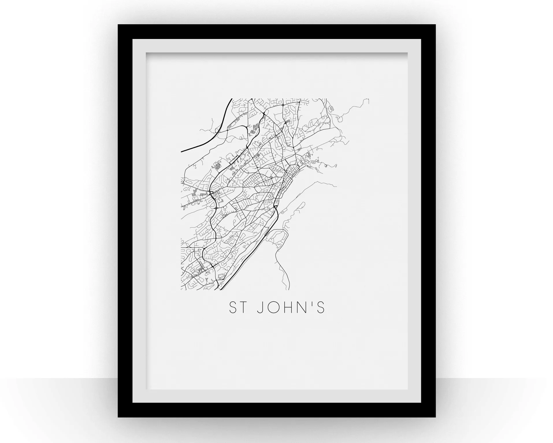 St Johns Map Black and White Print - nl Black and White Map Print